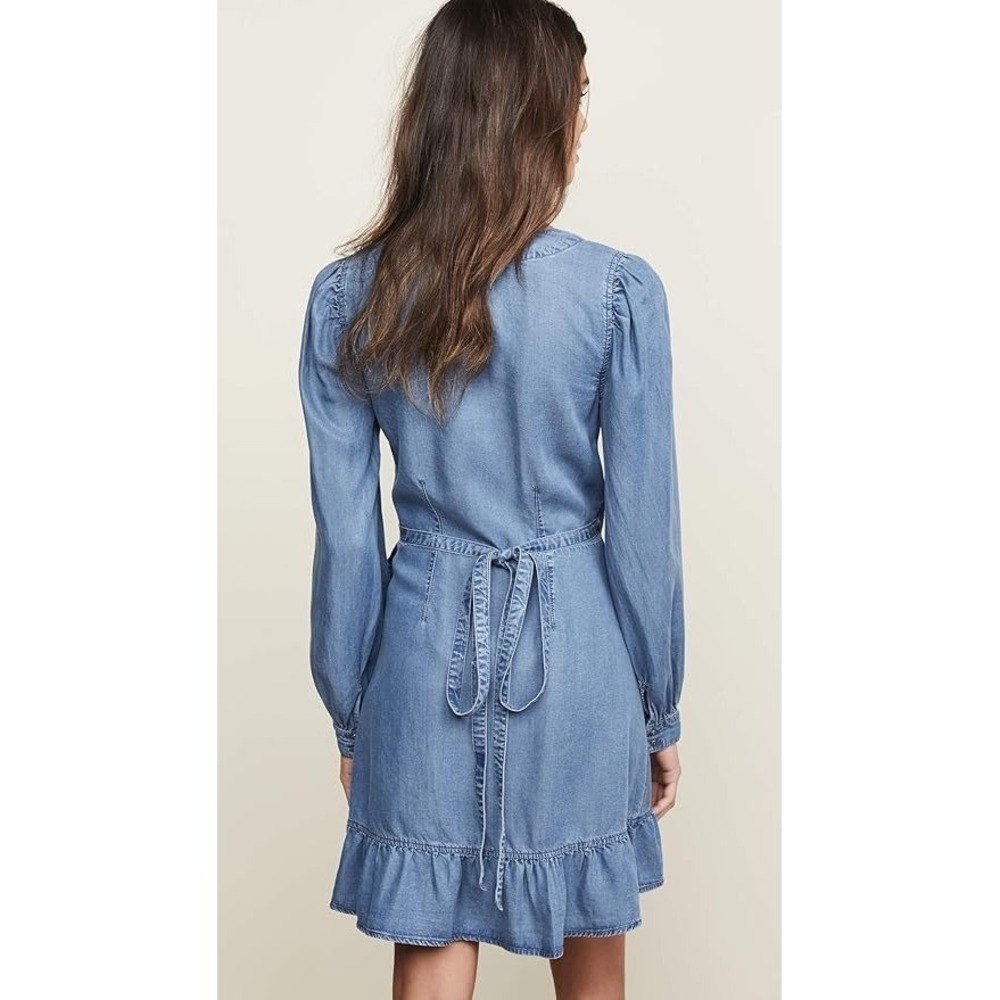 Paige Kendry Denim Wrap Ruffle Dress Juno Chambray Western Boho Womens M Blue - Picture 3 of 16